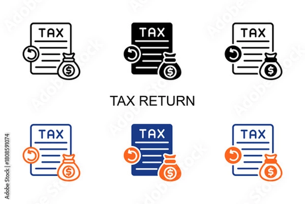 Fototapeta Tax Return Icon Multi Style Vector Illustration
