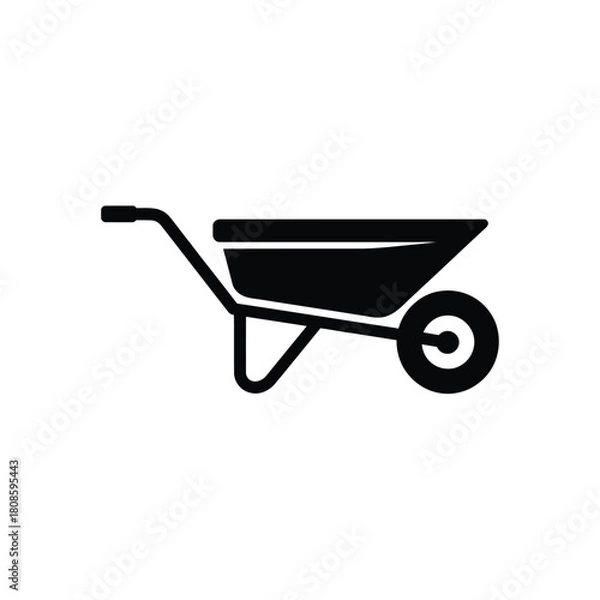 Fototapeta Simple black silhouette of a wheelbarrow on a white background