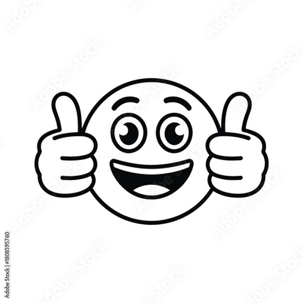 Fototapeta Happy smiley face emoji giving two thumbs up gesture