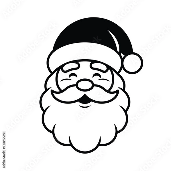 Fototapeta Simple black and white line drawing of santa claus face
