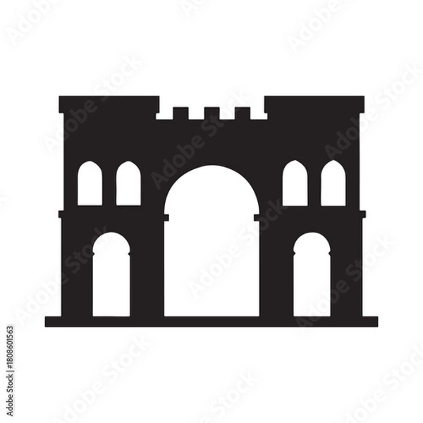 Fototapeta Vector illustration of the ancient Roman stone architecture archway entrance, gate, and window