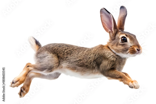 Fototapeta Running brown rabbit isolated on transparent background