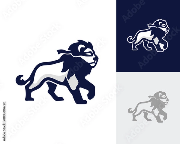 Obraz Majestic Walking Lion with Flowing Mane Logo