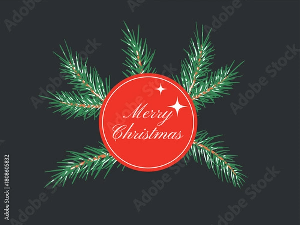 Fototapeta Merry christmass stickers label with pine branch