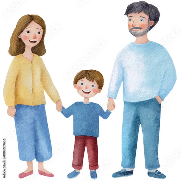 Obraz happy boy with his dad and mom