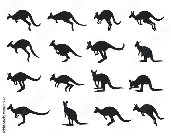 Fototapeta Kangaroo Silhouettes Collection, Various Poses