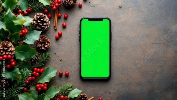 Obraz Green screen smartphone screenshot on Christmas Background