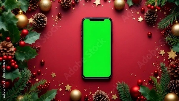 Obraz Green screen smartphone screenshot on Christmas Background