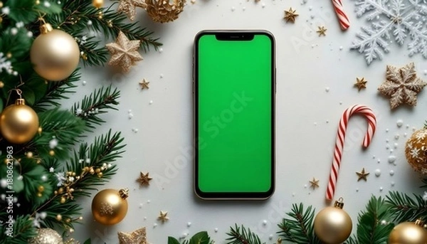 Obraz Green screen smartphone screenshot on Christmas Background