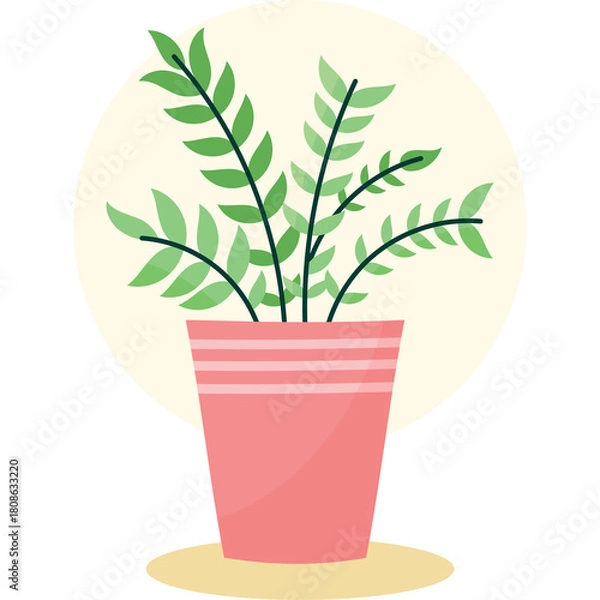 Obraz Potted Houseplant With Green Leaves and Pink Stripes on Pot Isolated on Transparent Background Vector Illustration