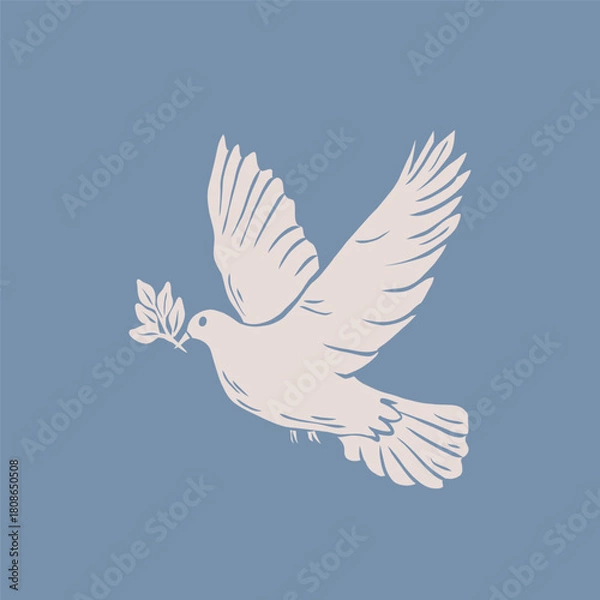 Obraz Flat vector illustration of dove with olive branch