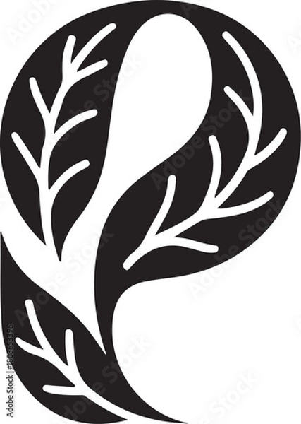 Fototapeta Stylized letter p with leaves silhouette
