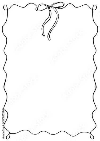 Fototapeta Hand drawn coquette frames. Vintage cute borders with ribbon and bow in simple crayon and whimsical style. Trendy art for bachelorette drink party and wedding invitations. Doodle vector illustration