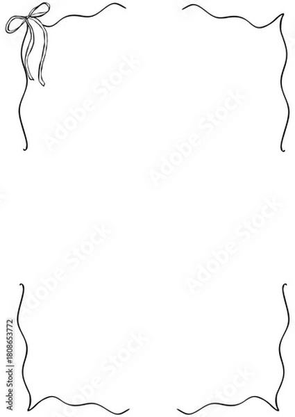 Fototapeta Hand drawn coquette frames. Vintage cute borders with ribbon and bow in simple crayon and whimsical style. Trendy art for bachelorette drink party and wedding invitations. Doodle vector illustration