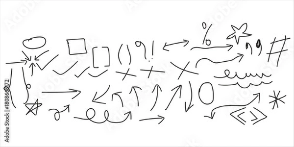 Fototapeta Hand Drawn Doodle Arrows and Symbols Vector | Sketch Arrow Elements Clipart