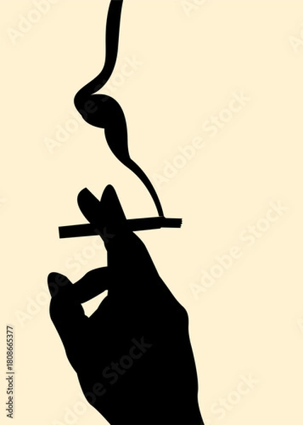 Fototapeta Silhouette of cigarette in finger concept design. sign of smoking area or warning. Vector illustration.