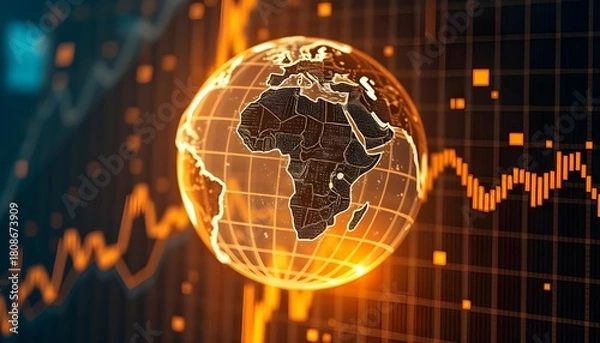 Fototapeta Digital technology hologram of a globe / map with background ultrafine detail corporate photography - advertising, news, world, network