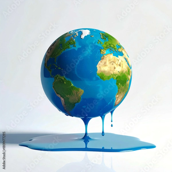 Fototapeta Melting Earth with Vibrant Continents and Liquid Pool for Climate Editorial and Visual Campaigns