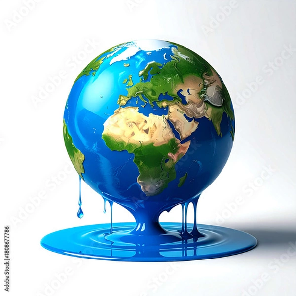 Fototapeta Melting Earth with Blue Drips Symbolizing Climate Crisis for Editorial and Environmental Campaigns
