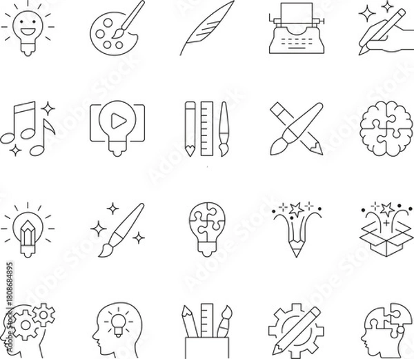 Fototapeta Creativity Line Icons Set – Art, Design, Innovation, Creative Thinking, Writing, Illustration, Brainstorming