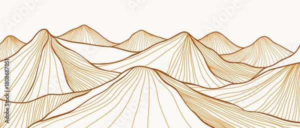 Fototapeta Minimalist Mountain with line art texture. Abstract mountain landscapes backgrounds. mountains range and hill. use for wall art prints, poster Art Decoration, banner