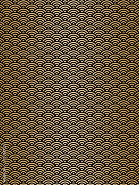 Obraz 和風背景素材　黒と金の青海波模様　縦長