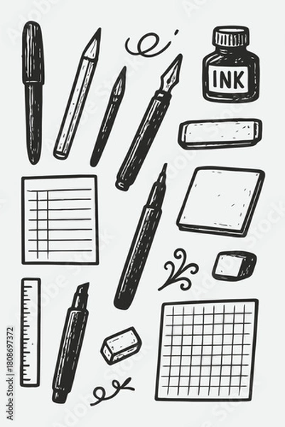 Fototapeta Hand Drawn Lettering Tools Set — Sketchy Calligraphy & Typography Doodles