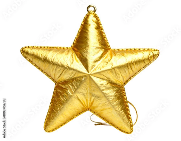 Fototapeta Golden star christmas ornament isolated on transparent background, festive holiday decoration object