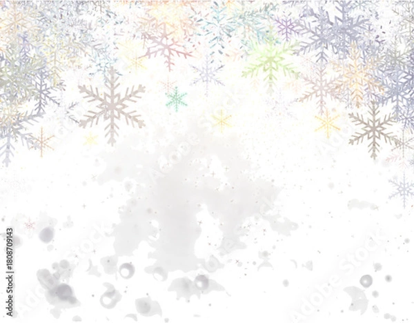 Obraz Colorful snowflakes falling on a transparent background create a festive winter wonderland scene