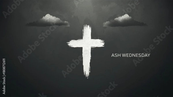 Fototapeta Ash wednesday cross with ashes and dark background symbolizing lent