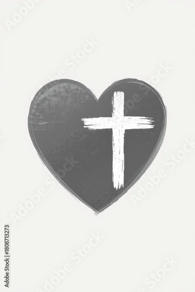 Fototapeta Christian cross symbol painted on a dark heart shape