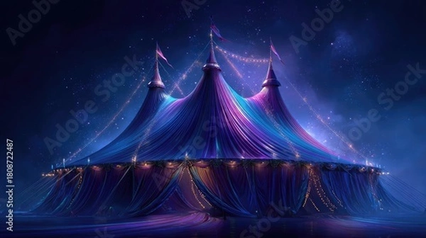 Obraz Bright circus tent glowing under starry night concept. A vibrant circus tent illuminated under a starry sky.