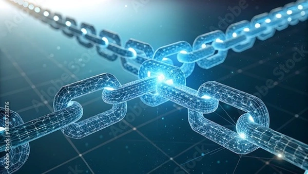 Fototapeta Blockchain technology concept with digital chain links
