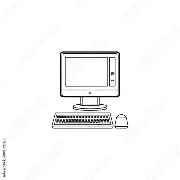 Obraz Clean outline of a computer on a white background