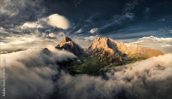Obraz Majestic Peaks Emerging from Clouds - Dramatic Mountain Landscape
