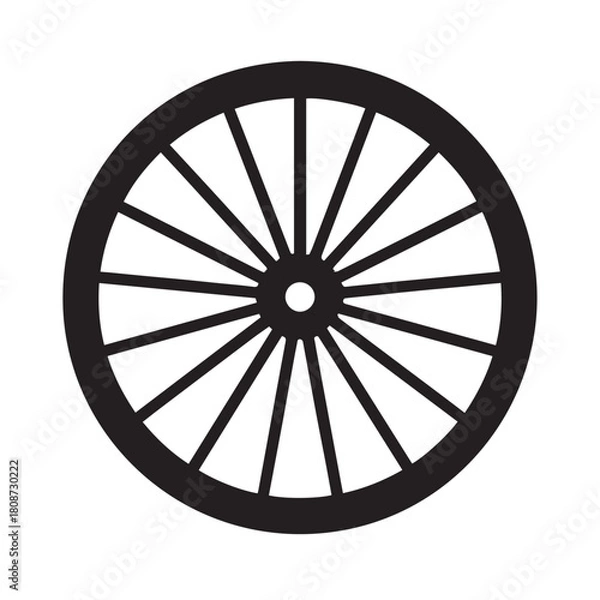 Obraz Simple Vintage Spoked Wheel Symbol Featuring Classic Circular Rim Design Ideal for Transportation Graphics, Bicycle Illustrations, Mechanical Icons, Retro Vehicle Concepts, and Minimalist Engineering 