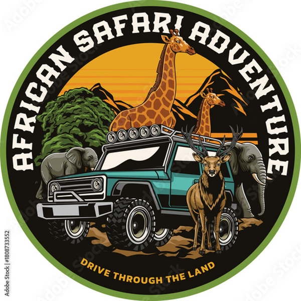 Obraz safari illustration with some african animals for logo badge
