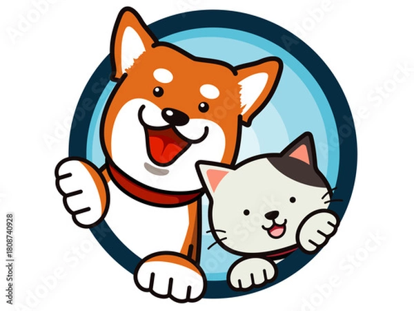 Obraz 【ポップ】楽しい！ 輪を飛び出すフレンドリーな犬と猫