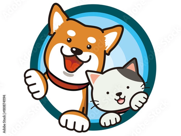 Obraz 【ポップ】楽しい！ 輪を飛び出すフレンドリーな犬と猫