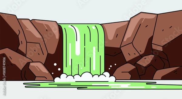 Obraz Vibrant Green Waterfall Cascading Down Rocky Cliffs.