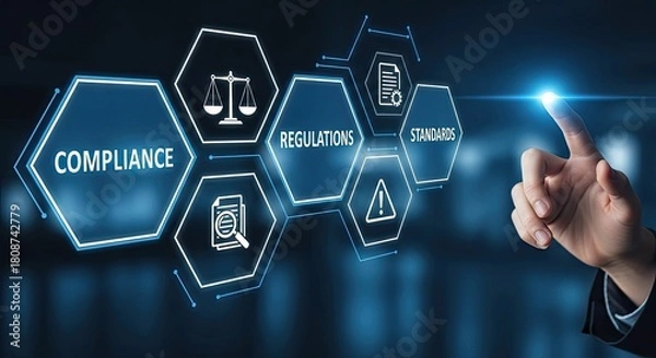 Obraz Compliance, regulations, and standards on a digital screen concept