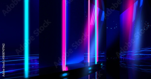 Obraz Dark abstract background. Neon glow background, laser in an empty room.