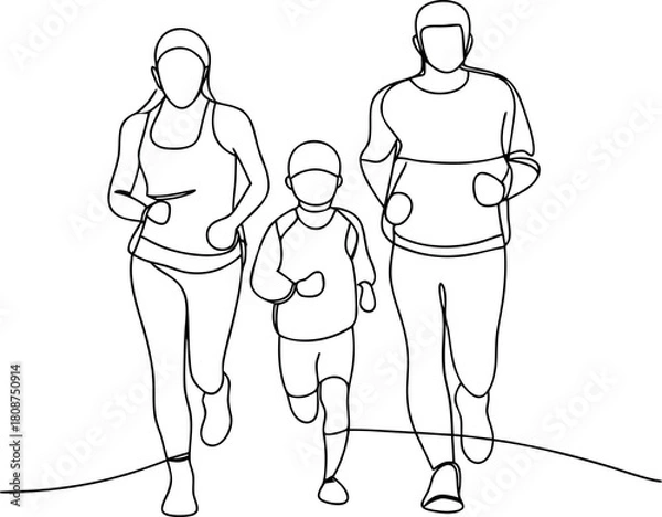 Obraz Family running together line art fitness concept