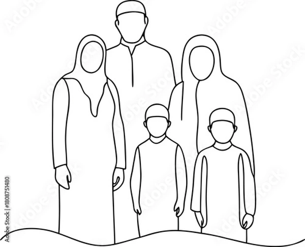 Obraz Line art of a Muslim family together