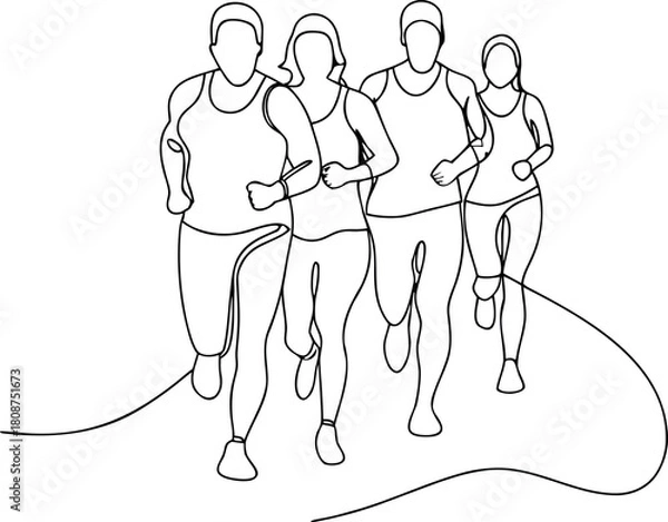 Obraz Group of marathon runners line art illustration