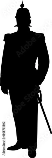 Fototapeta Black Silhouette of 18th Century Soldier in Formal Uniform with Sword