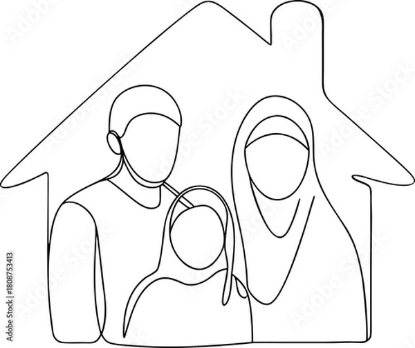 Obraz Minimalist family portrait inside house one line art