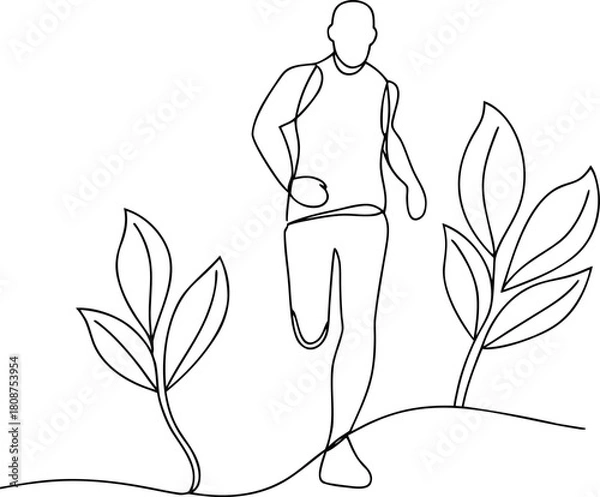 Fototapeta Minimalist line art of a runner in nature