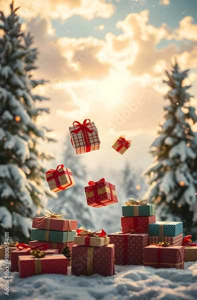 Obraz Gift boxes coming down from the sky.
