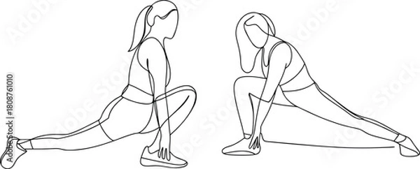 Obraz Woman fitness stretching exercise continuous line drawing